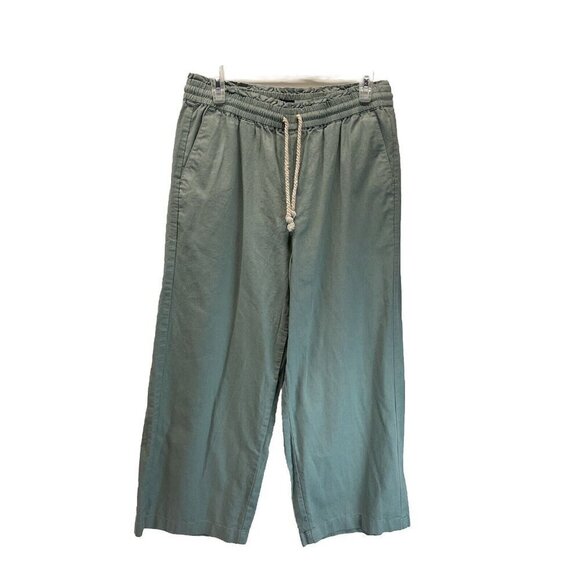 Women J. Crew High Waist Wide Leg  paper‎ bag Linen pockets Pant Green size 10 - Picture 1 of 10